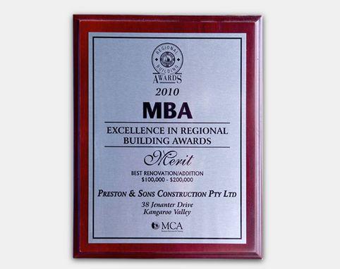MBA 2010 - Excellence in Regional Building Awards